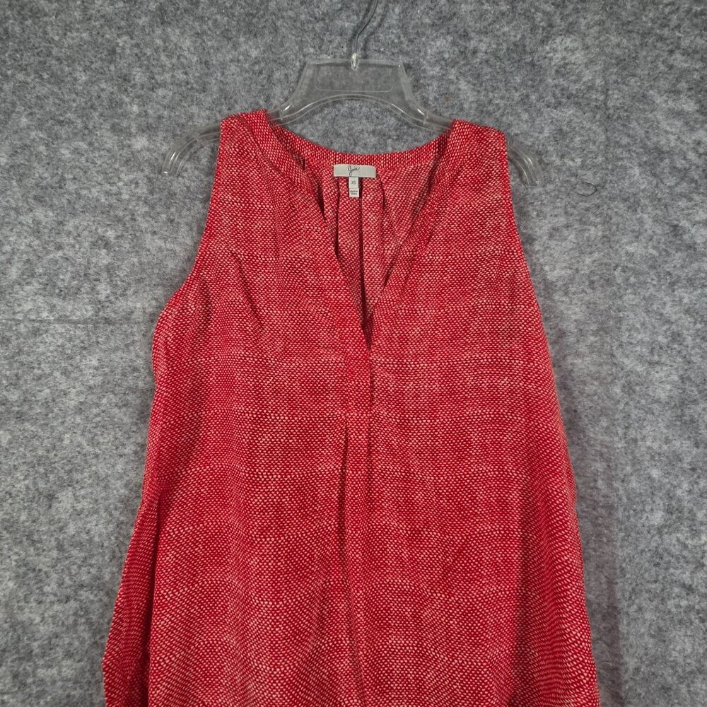 Joie Red & White Print Sleeveless 100% Silk Blouse With Split V-Neck Collar - Picture 2 of 8